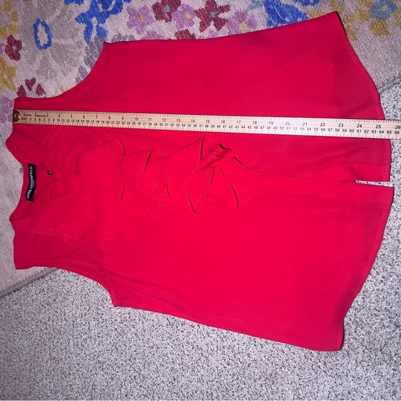 Karl Lagerfeld Red Paris Ruffle Neck Sleeveless Blouse Size Small 6 Office - Picture 8 of 13
